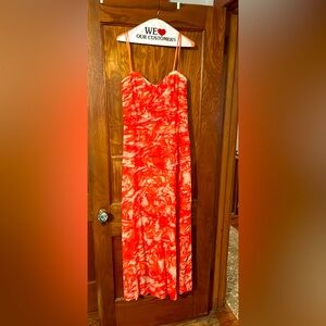 BCBG gown, worn once, coral and tan